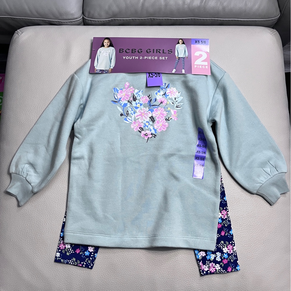 NWT - BCBG Girls’ Sweatshirt + Leggings 2pcs Set - Size XS / 5-6